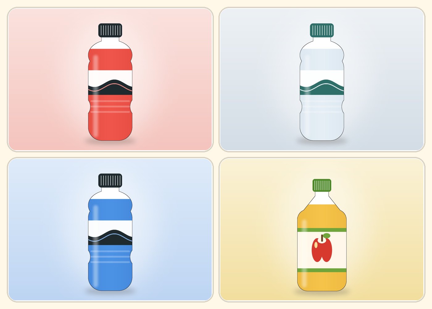 Drink choices shown as colored bottles